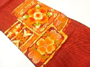 手織り真綿紬花模様織出し名古屋帯